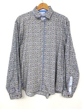 John Lennon x English Laundry Men’s Blue Print Cotton Button Front Shirt XL
